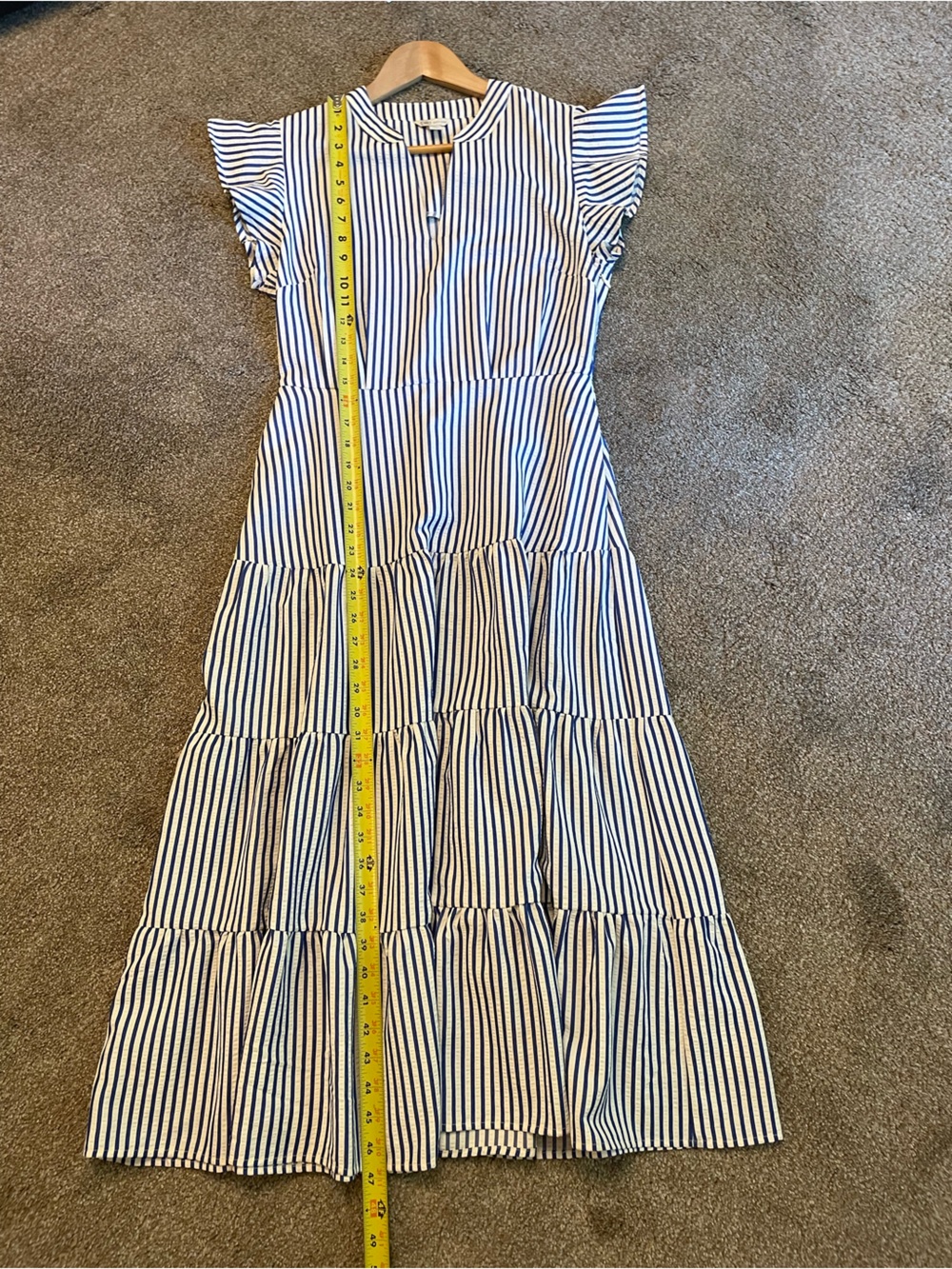Cato Blue and White Striped Tiered Midi Dress V-Neck Size S nautical resortwear - Picture 8 of 9